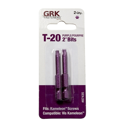 Drive Bit, T20 Drive, Star Drive, 2 in L Purple - pack of 2