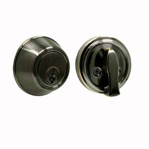  Heavy Single Cylinder Deadbolt with a Antique Brass Finish