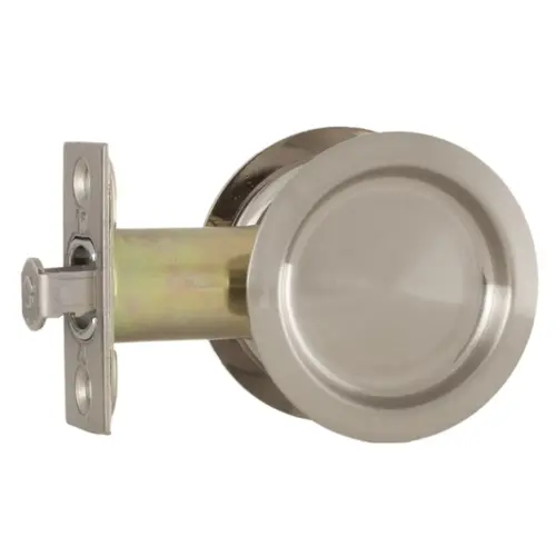  Round Passage Pocket Door Lock with Adjustable Backset and Full Lip Strike Satin Nickel Finish