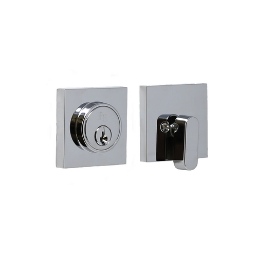  Square Single Cylinder Deadbolt with Adjustable Latch and Round Corner Full Lip Strike Bright Chrome Finish