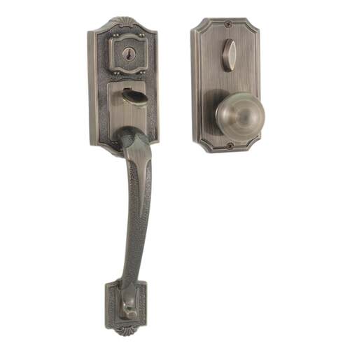 Weslock 01411-AIASL2D  Colonial Panic Proof Entry Handle set with Impresa Knob Trim Antique Brass Finish