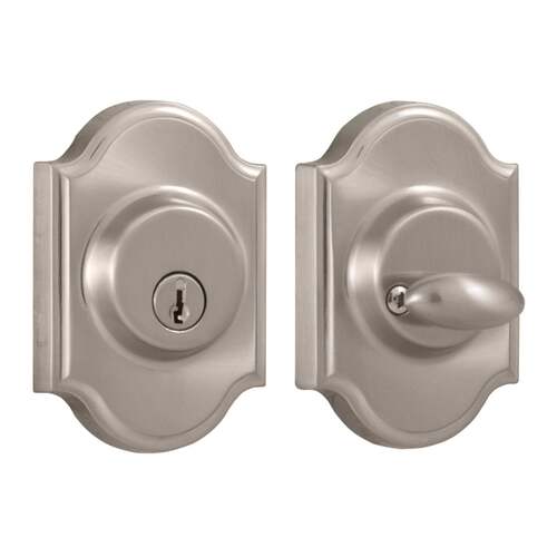  Single Cylinder Premiere Deadbolt with Adjustable Latch and Deadbolt Strike Satin Nickel Finish