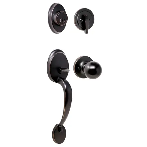  Hillcrest Single Cylinder Handle set with Hudson Trim with Adjustable Latch and Round Corner Strikes Oil Rubbed Bronze Finish