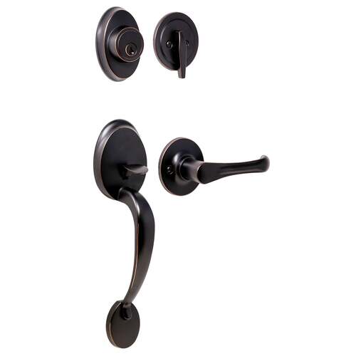  Hillcrest Single Cylinder Handle set with Somerset Trim with Adjustable Latch and Round Corner Strikes Oil Rubbed Bronze Finish