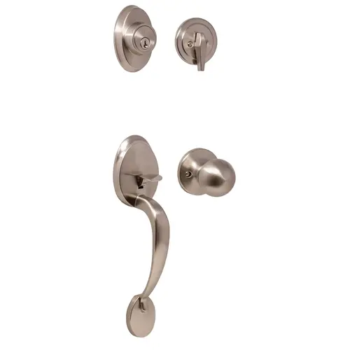  Hillcrest Single Cylinder Handle set with Hudson Trim with Adjustable Latch and Round Corner Strikes Satin Nickel Finish