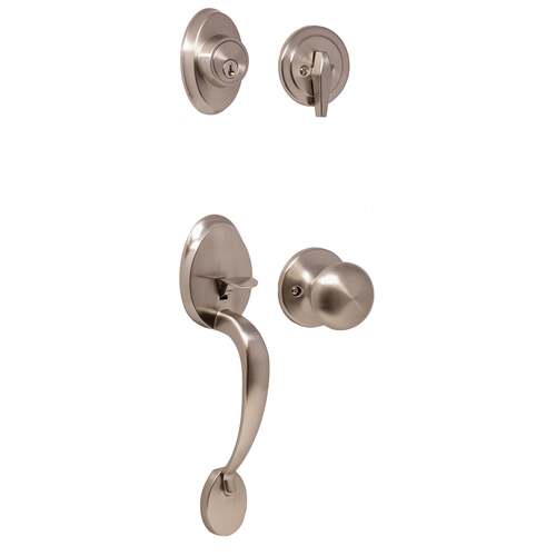  Hillcrest Single Cylinder Handle set with Salem Trim with Adjustable Latch and Round Corner Strikes Satin Nickel Finish