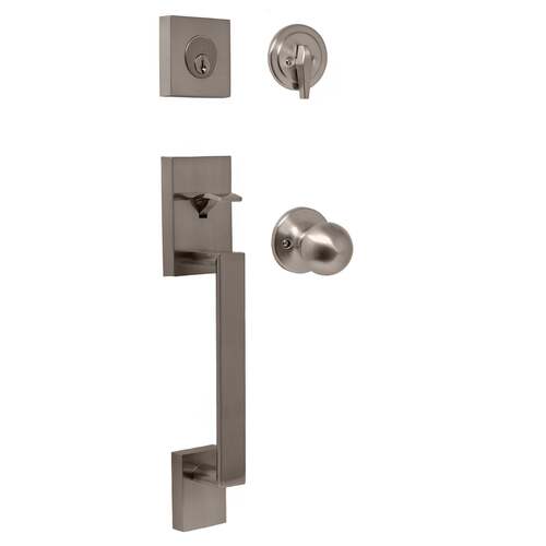  Bailey Single Cylinder Handle set with Hudson Knob Satin Nickel Finish