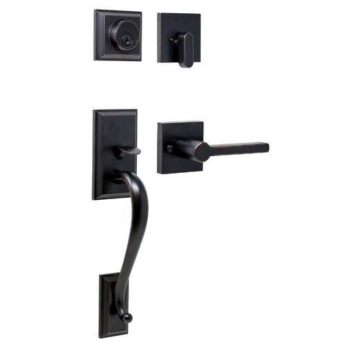  Mayo Single Cylinder Handle set with Brady Lever Trim with Adjustable Latch and Round Corner Strikes Oil Rubbed Bronze Finish