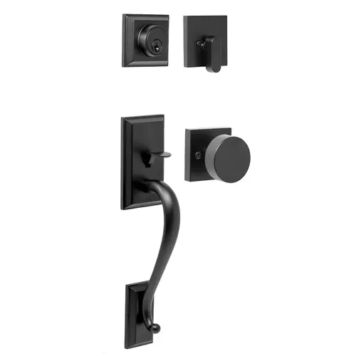  Mayo Single Cylinder Handle set with Mesa Knob Trim with Adjustable Latch and Round Corner Strikes Matte Black Finish