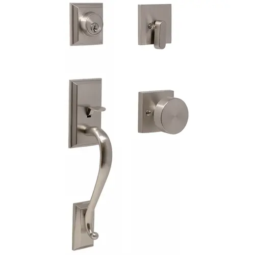  Mayo Single Cylinder Handle set with Mesa Knob Trim with Adjustable Latch and Round Corner Strikes Satin Nickel Finish