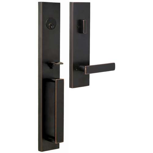  Xanthis Single Cylinder Handle set with Utica Lever Trim with Adjustable Latch and Round and Square Corner Strikes Oil Rubbed Bronze Finish