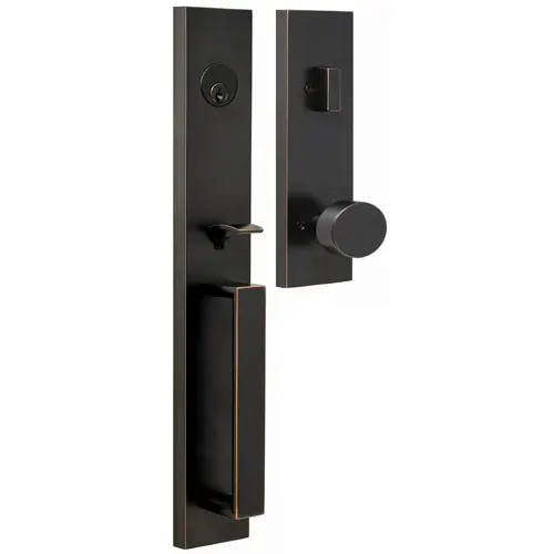  Xanthis Single Cylinder Handle set with Mesa Knob Trim with Adjustable Latch and Round and Square Corner Strikes Oil Rubbed Bronze Finish