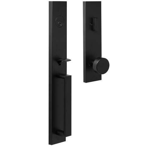  Xanthis Single Cylinder Handle set with Mesa Knob Trim with Adjustable Latch and Round and Square Corner Strikes Matte Black Finish