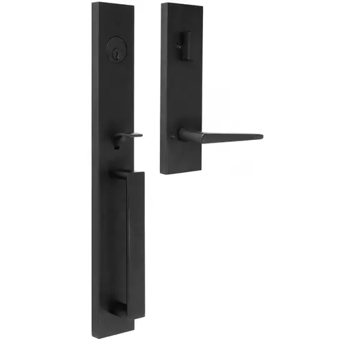  Xanthis Single Cylinder Handle set with Philtower Lever Trim with Adjustable Latch and Round and Square Corner Strikes Matte Black Finish