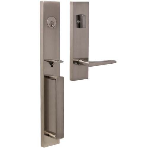  Xanthis Single Cylinder Handle set with Philtower Lever Trim with Adjustable Latch and Round and Square Corner Strikes Satin Nickel Finish