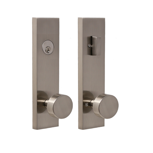  Mesa Knob Addy Escutcheon Single Cylinder Deadbolt Passage Lock with Adjustable Latch and Round Corner Strikes Satin Nickel Finish