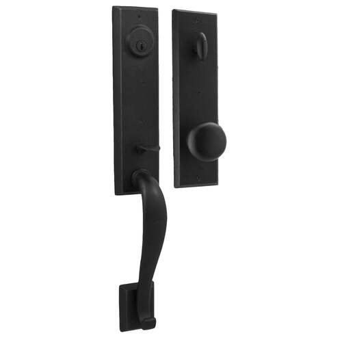  Greystone Single Cylinder Handle set with Wexford Knob in the Black finish