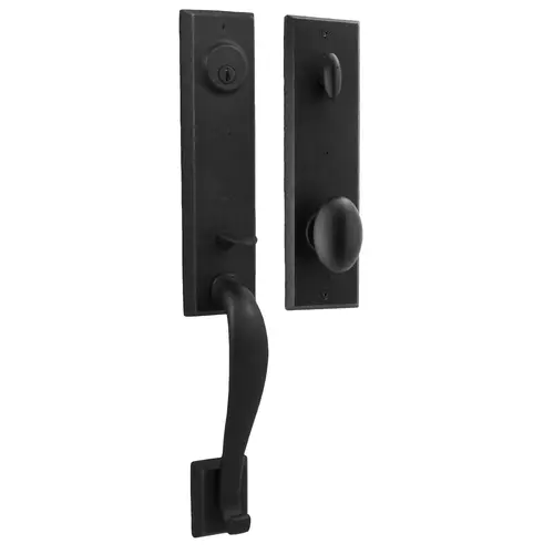  Greystone Single Cylinder Handle set with Durham Knob in the Black finish