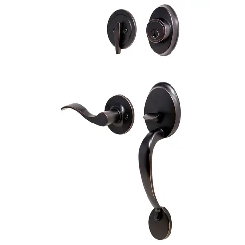  Hillcrest Single Cylinder Handle set with Right Hand New Haven Trim with Adjustable Latch and Round Corner Strikes Oil Rubbed Bronze Finish