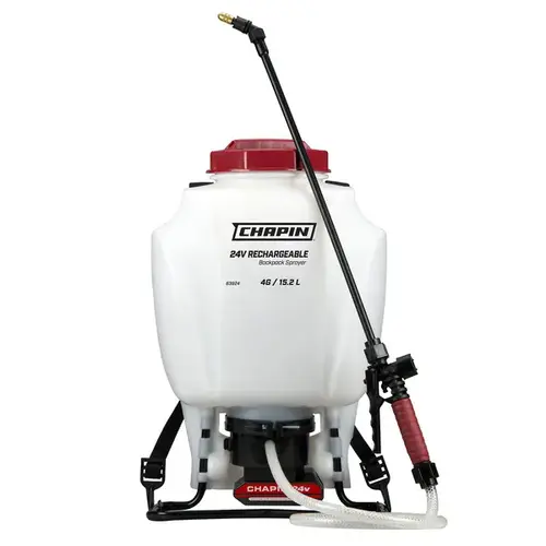 63985 Backpack Sprayer, 4 gal Tank, Poly Tank, 20 ft Horizontal, 27 ft Vertical Spray Range, 48 in L Hose White/Black/Red
