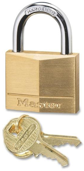 Master Lock Company 140D Padlock, Keyed Different Key, 1/4 in Dia Shackle, Steel Shackle, Brass Body, 1-9/16 in W Body Metallic