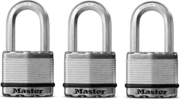 Master Lock M5XTRILFCCSEN Padlock 1-7/16" H X 5/16" W X 2" L Laminated Steel Ball Bearing Locking 3 pk Ke Silver