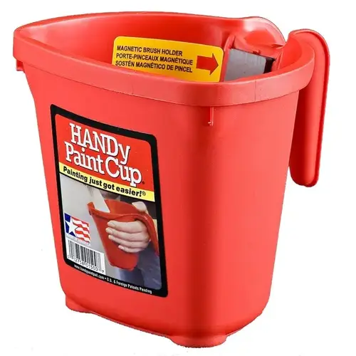 Paint Cup 1 Pt. Red Painter's Bucket with Hand Rest and Magnetic Brush Holder