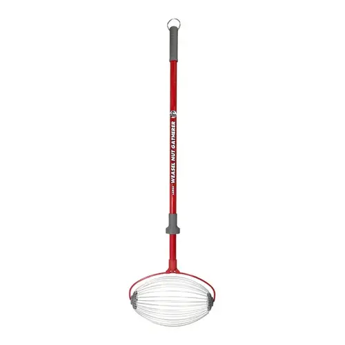 Garden Weasel 95404 Nut Gatherer, 47-1/2 in OAL, 1.5 gal Basket, Steel Basket, Steel Handle Red