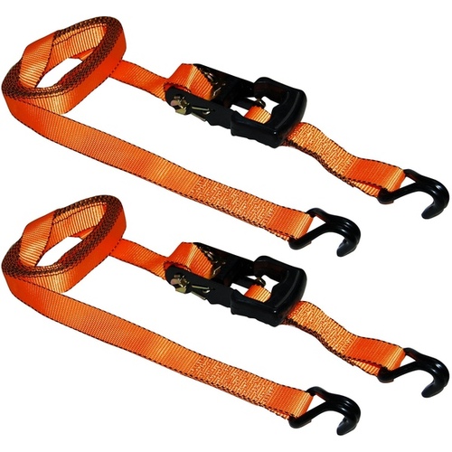 Tie-Down Strap, 1-1/4 in W, 15 ft L, Polyester, Orange, 700 lb Working Load, J-Hook End - pack of 2