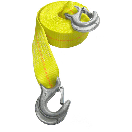 Emergency Tow Strap, 12,000 lb, 2 in W, 15 ft L, Hook End, Polyester, Yellow