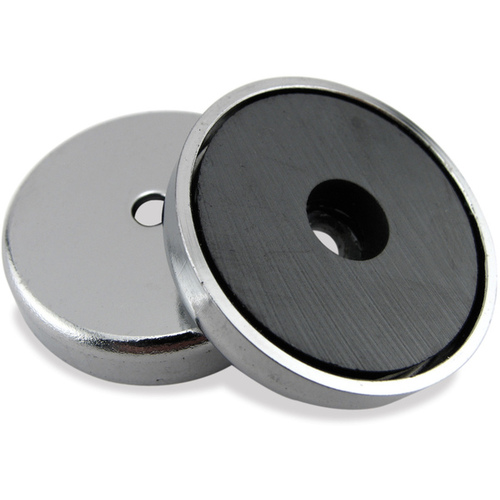 Round Base Magnet, Ceramic, 0.866 in ID x 2.04 in OD Dia, 0.303 in H Silver