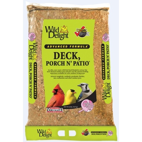 Wild Delight 374200 Bird Seed Advanced Formula Deck Porch N' Patio Assorted Species Sunflower Kernels 20 lb