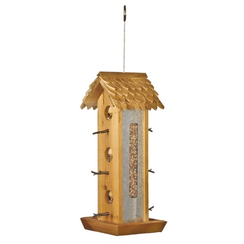 Tin Jay Wood Bird Feeder, 2 lb, Fir Wood, Hanging/Pole Mounting Natural