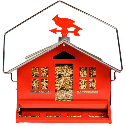 Perky-Pet 338 Squirrel-Be-Gone II Wild Bird Feeder, Country, 8 lb, Metal, 14 in H, Pole Mounting Red/Grey