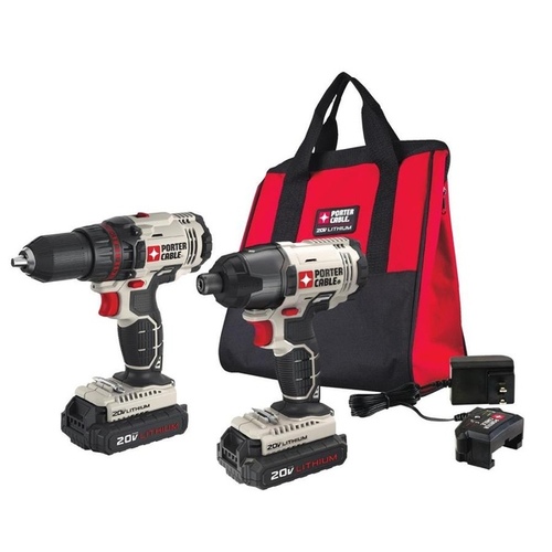 Drill/Driver and Impact Driver Kit 20V Cordless Brushed 2 Tool