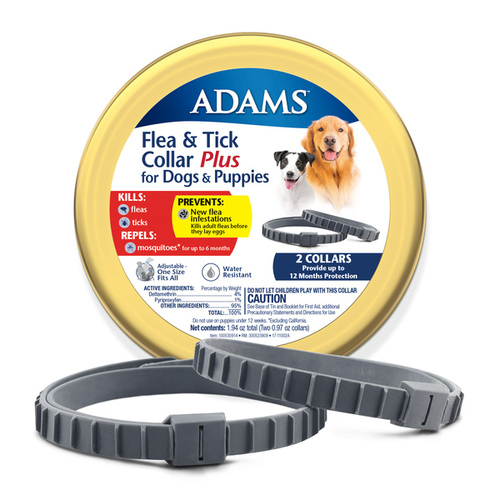 Central Life Sciences - Adams 100530914 Adams Flea & Tick Collar "Plus" for Dogs and Puppies - Tin Containing 2 Collars