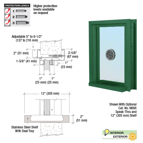 CRL C0EW12K Custom KYNAR Paint (Specify) Aluminum Clamp-On Frame Exterior Glazed Exchange Window with 12" Shelf and Deal Tray