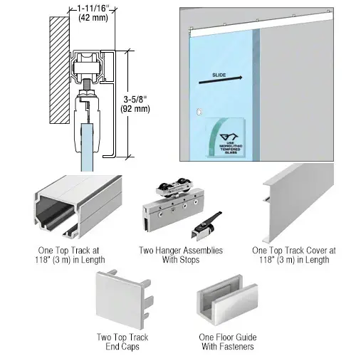 50 Series Single Sliding Door Wall Mount Kit Satin Anodized