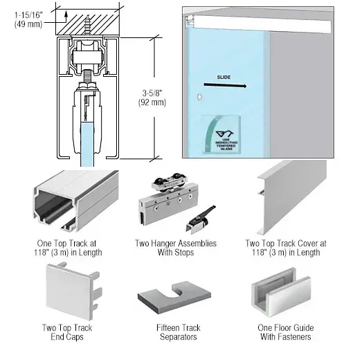 50 Series Single Sliding Door Structural Ceiling Mount Kit Satin Anodized