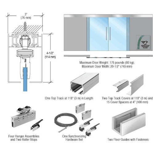 50 Series Bi-Parting Synchronized Ceiling Mount Kit Satin Anodized