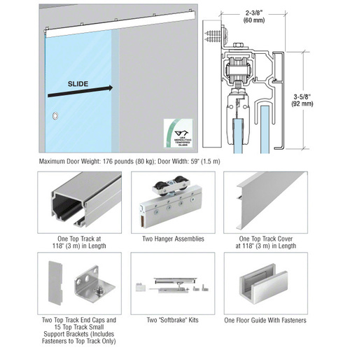 51 Series Wall Mount Single Slider with Fixed Panel Kit Satin Anodized