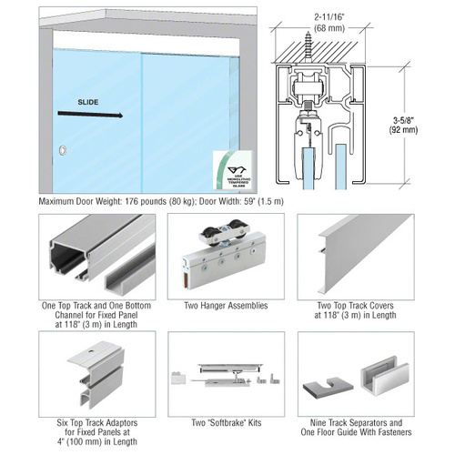 51 Series Ceiling Mount Single Slider with Fixed Panel Kit Satin Anodized