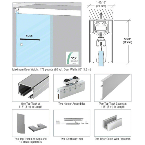 51 Series Ceiling Mount Single Slider Kit Satin Anodized