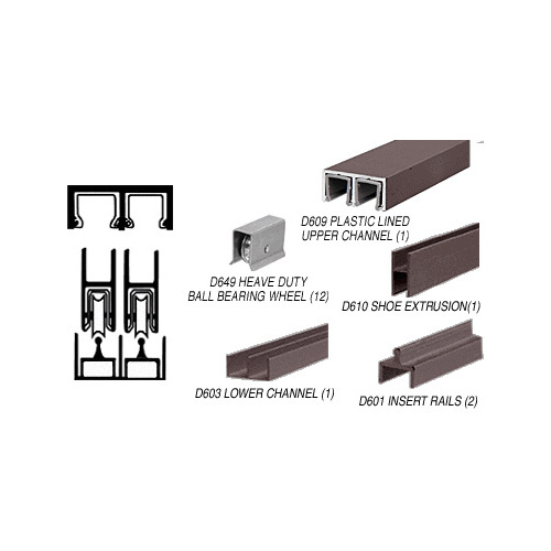 Dark Bronze Deluxe Track Assembly With D609 Upper and D603 Lower Track - Steel Ball-Bearing Wheels 144" Stock Length