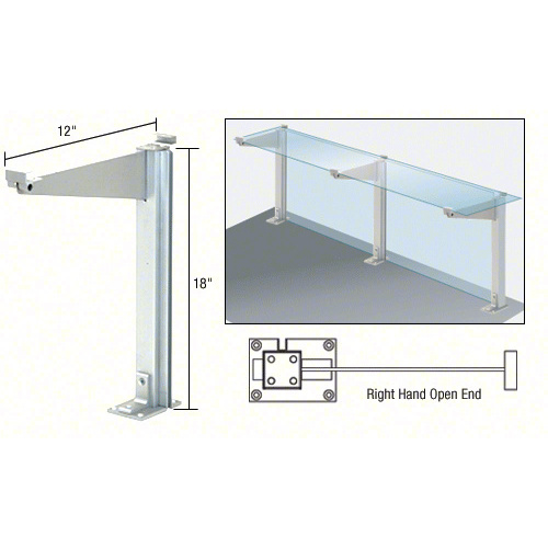 Brite Anodized 18" High Right Hand Open End Design Series Partition Post with 12" Deep Top Shelf