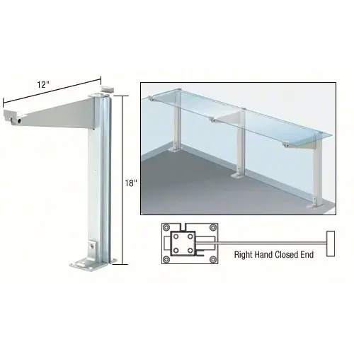 Brite Anodized 18" High Right Hand Closed End Design Series Partition Post with 12" Deep Top Shelf