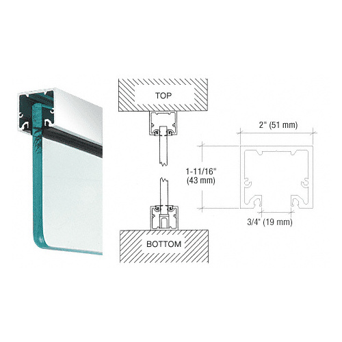 Polished Stainless Wide U-Channel With Top Load Roll-In Glazing Gasket for 3/8" and 1/2" Glass - Custom Length