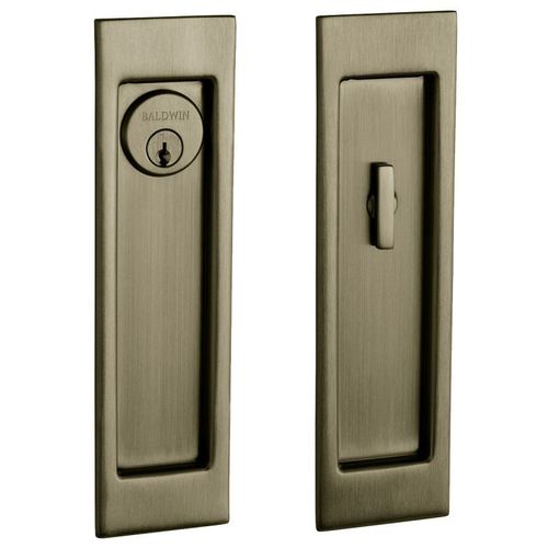 Large Santa Monica Keyed Entry Sliding Door Lock Antique Brass Finish