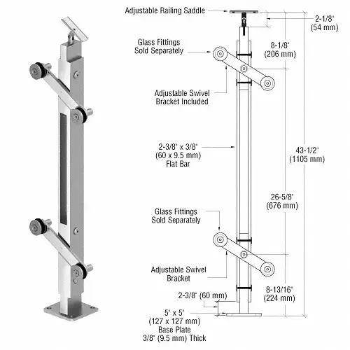 Polished Stainless 42" P4 Series 180 Degree Center Post Railing Kit