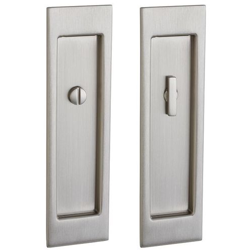 Large Santa Monica Privacy Set 2-1/2" Backset Sliding Door Lock Lifetime Satin Nickel Finish